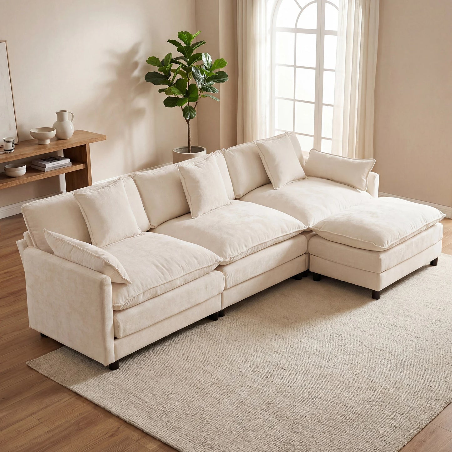 Redlife Modern L Shaped Sectional Sofa With Ottoman And Cushions