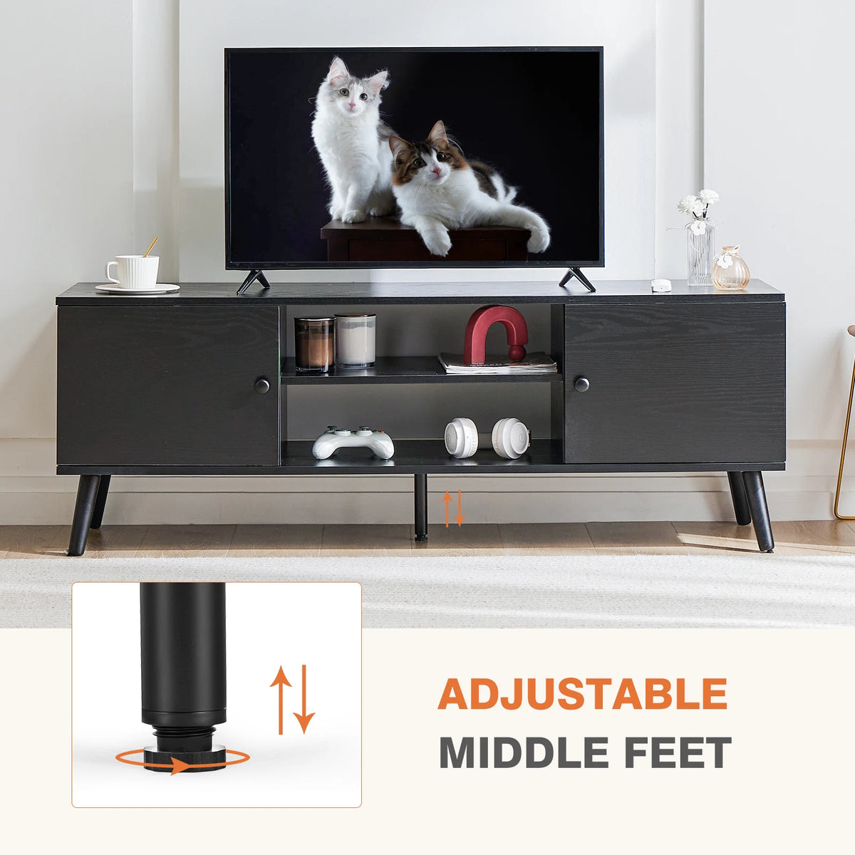 JHK Modern Wooden Fireplace TV Stand With Adjustable Shelves