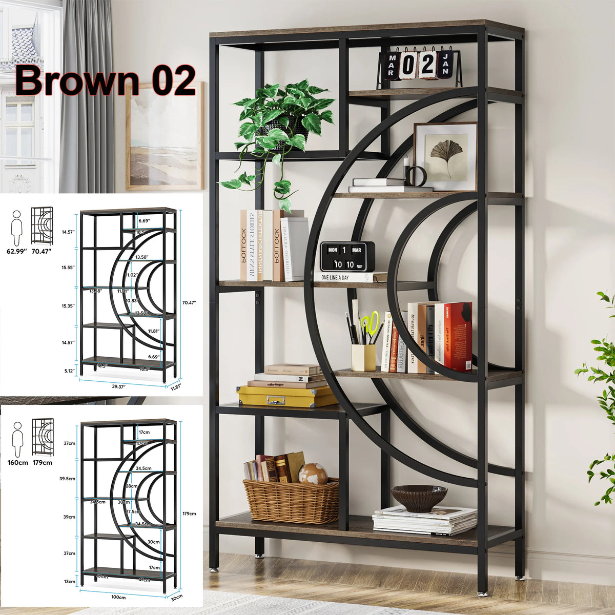 Tribesigns Industrial Etagere Bookcase Freestanding Display Shelf