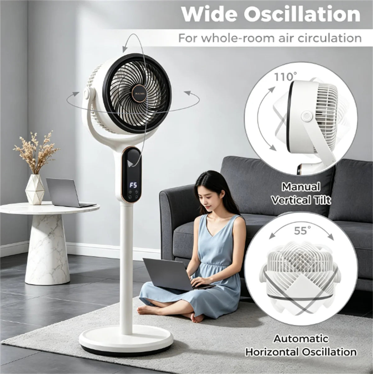 Adjustable Height Standing Fan With Remote Control And Quiet Operation