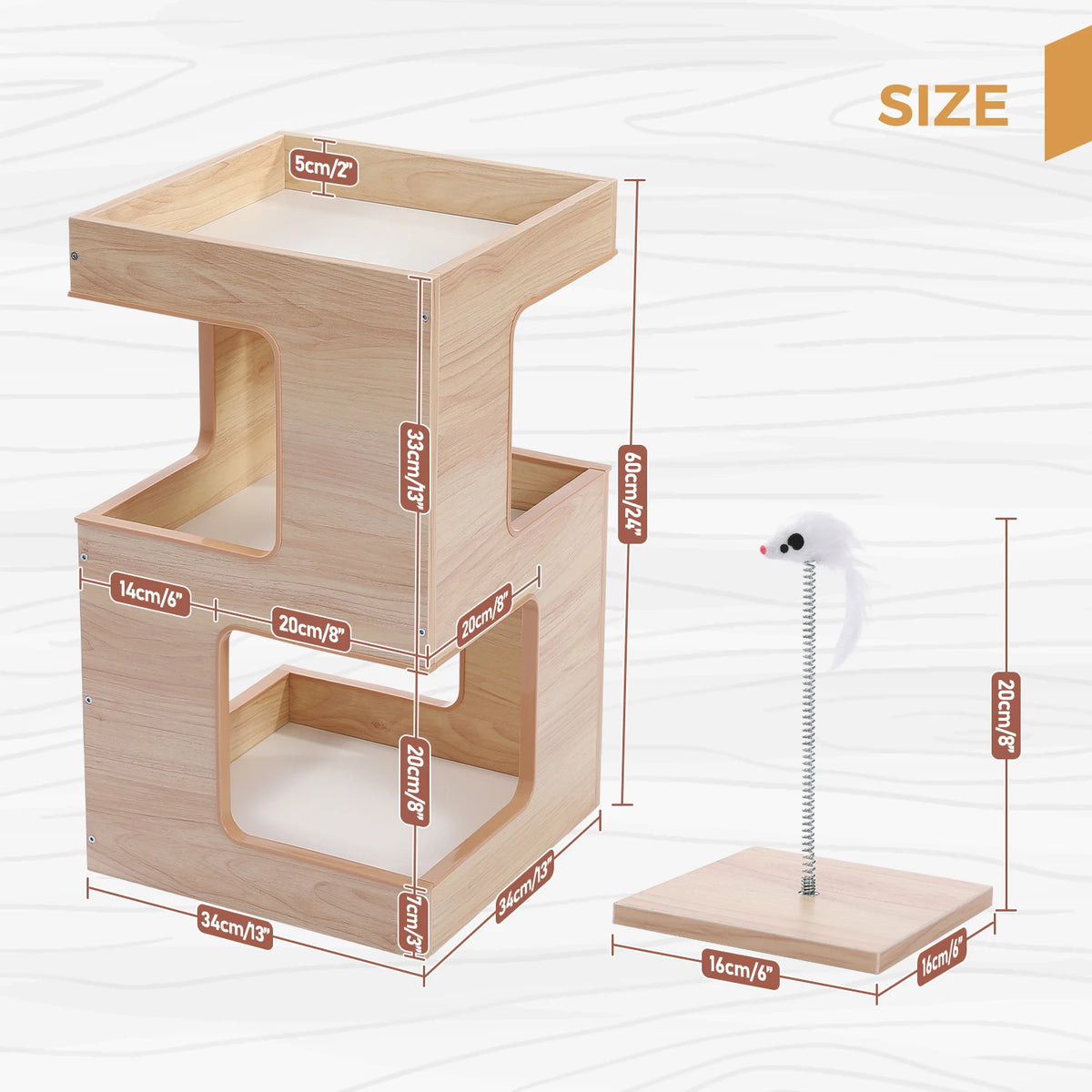 PAWZ Road Modern Wood Cat Tree Condo With Scratching Pad
