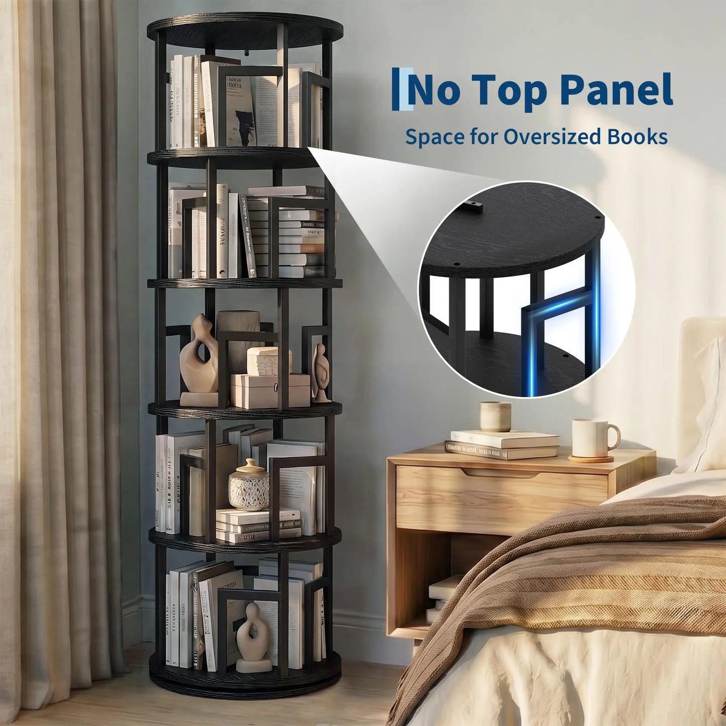 HiMISS 5 Tier Rotating Bookshelf Tower Corner Storage Shelf