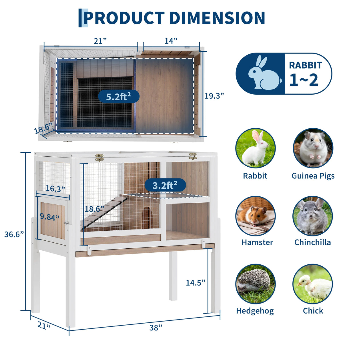 HiMISS Wooden Guinea Pig And Rabbit Hutch With Stand