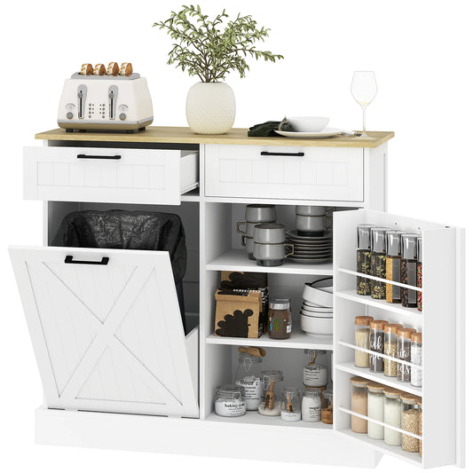 HOMCOM Tilt Out Trash Cabinet With Hidden Bin And Drawers