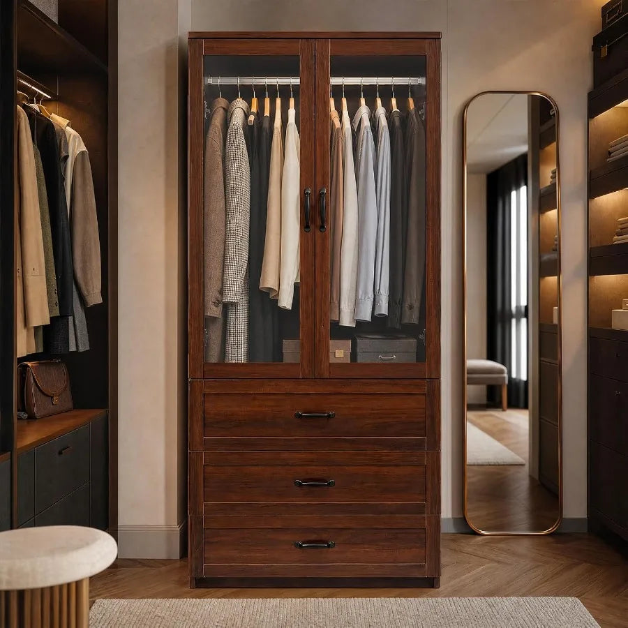 Farmhouse Wooden Armoire Wardrobe Closet For Bedroom Storage