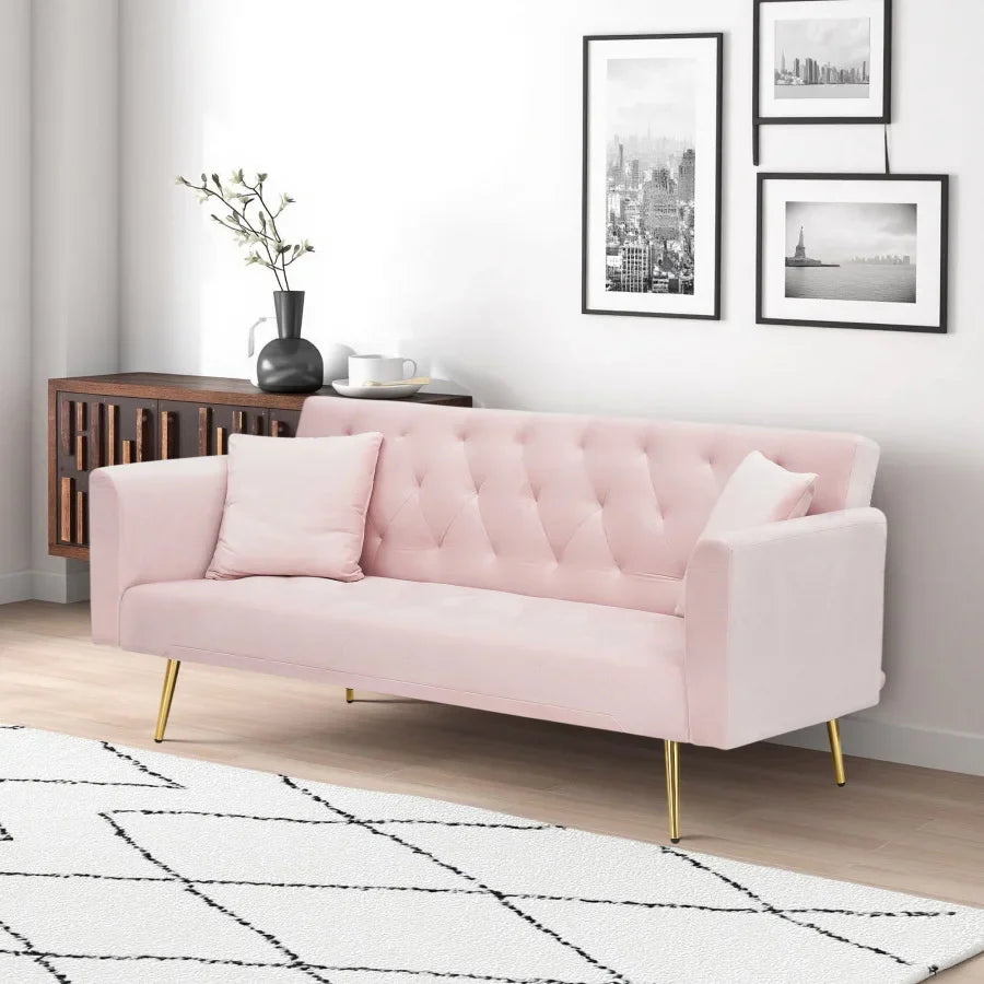 American Retro Convertible Velvet Loveseat Sofa For Home And Office