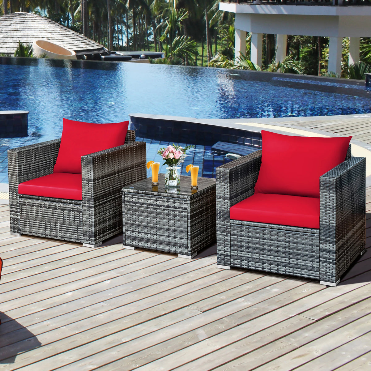 HOMASIS Outdoor Rattan Patio Sofa Set With Coffee Table