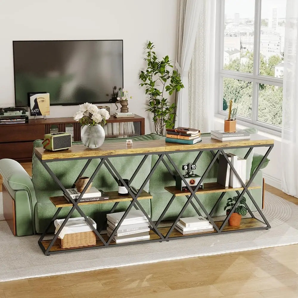 HiMISS Three Tier Farmhouse Console Table With Open Storage Shelves