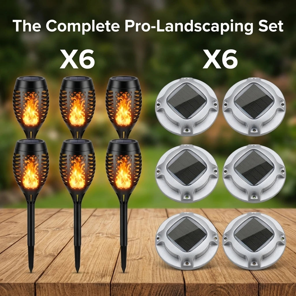 Solar Outdoor Garden Path Lights Featuring Flickering Flame Torch