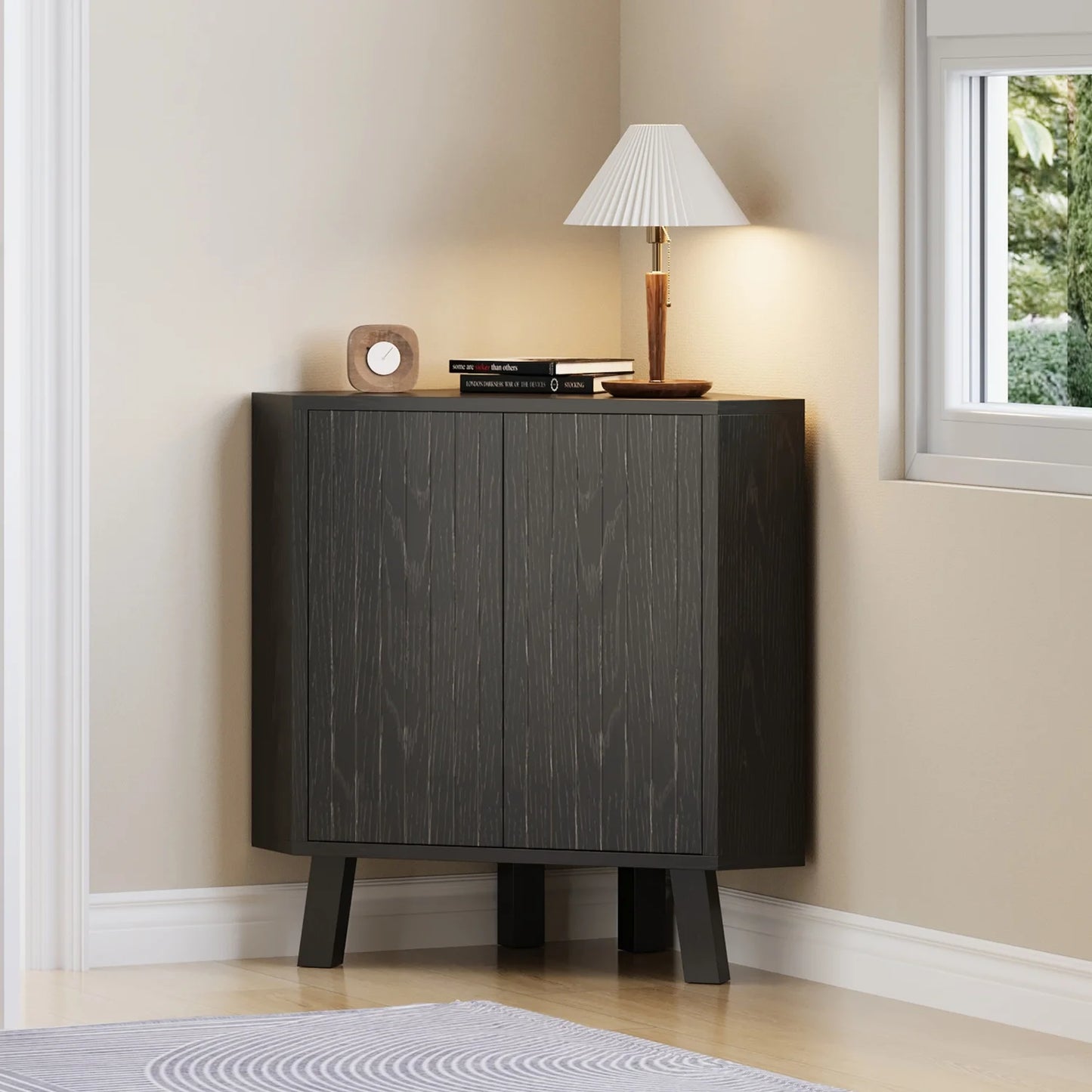 HiMISS Industrial Farmhouse Corner Storage Cabinet with Adjustable Shelf