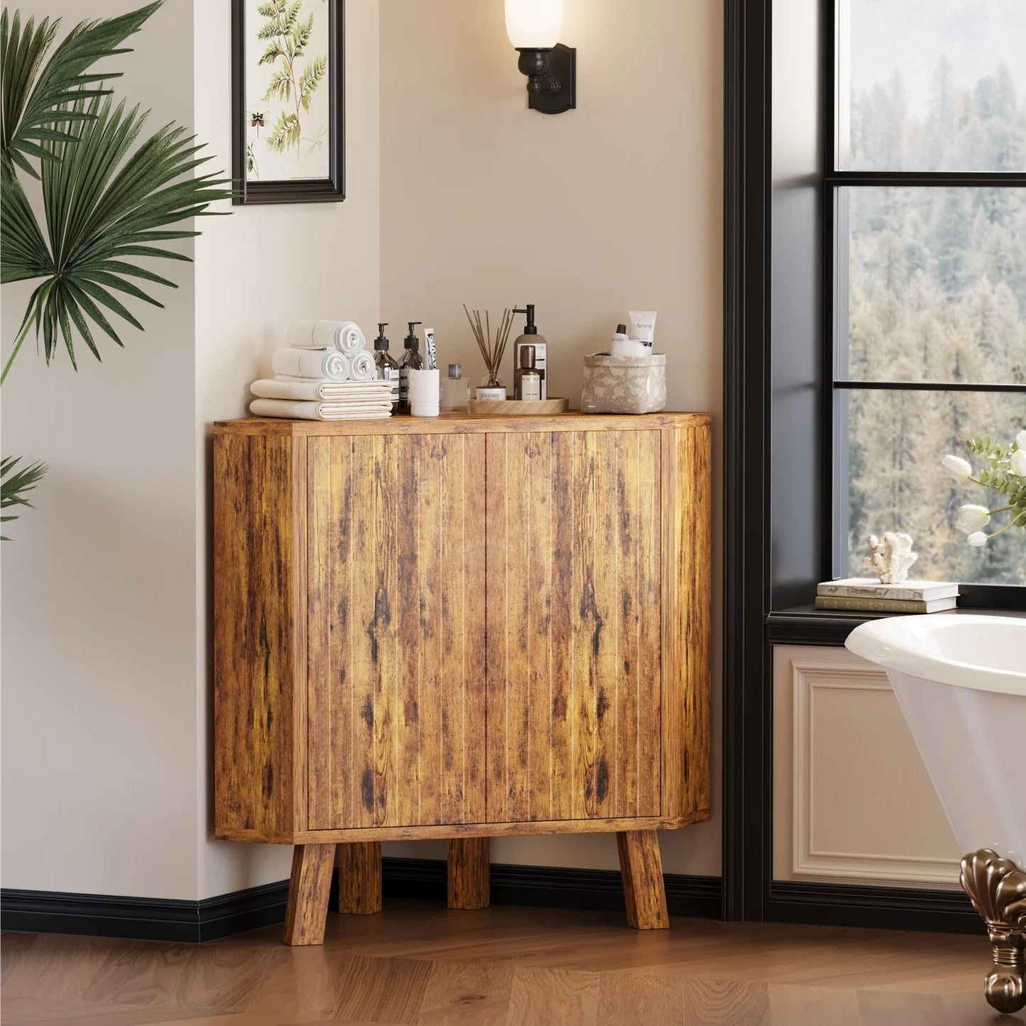 HiMISS Industrial Farmhouse Corner Storage Cabinet with Adjustable Shelf