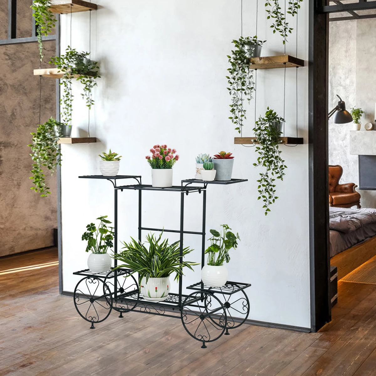 Wisfor 6 Tier Metal Garden Cart Stand Flower Pot Rack