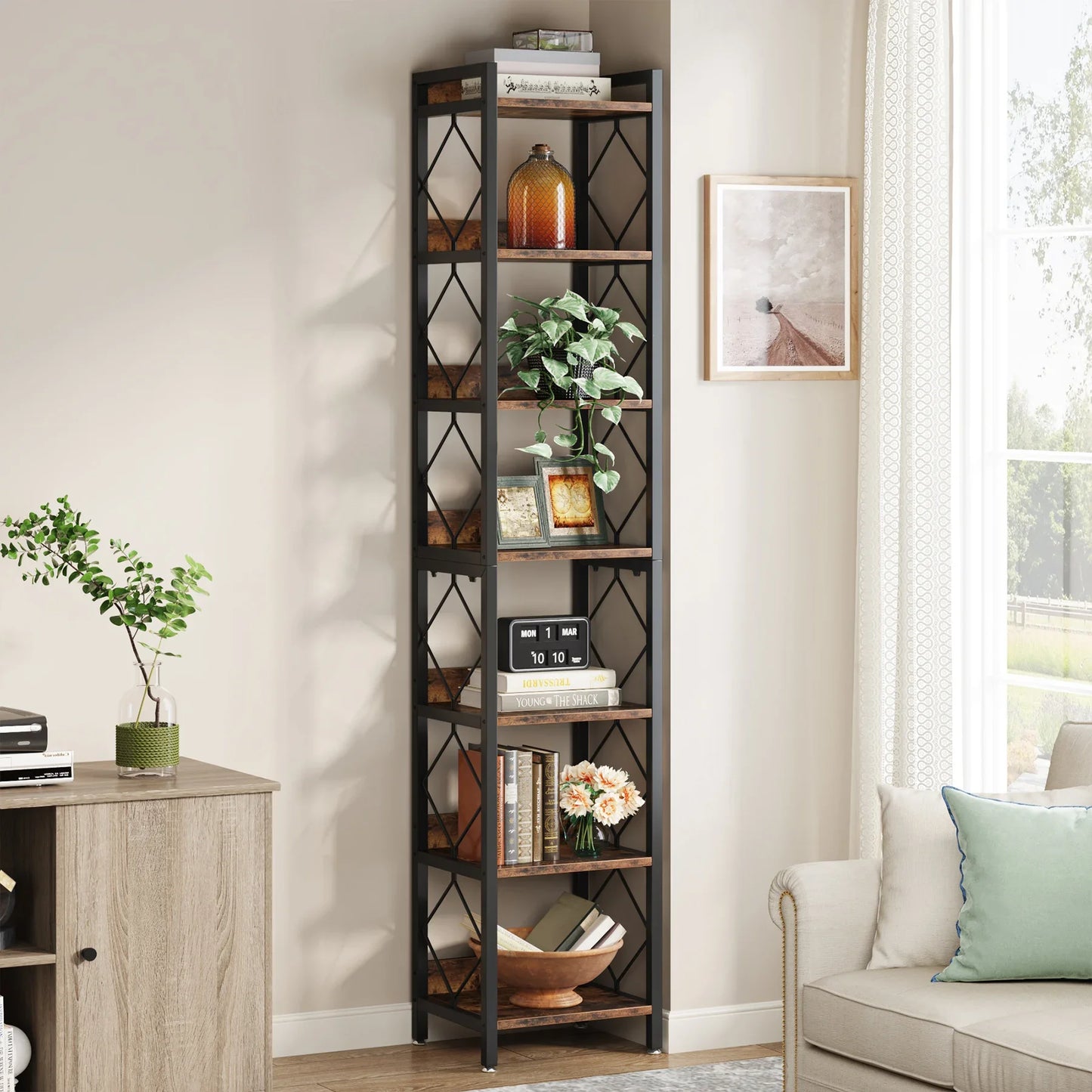 Tribesigns 7 Tier Freestanding Wooden Bookshelf Home Storage Display Unit