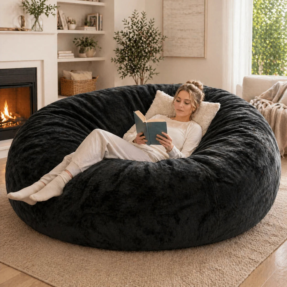 Memory Foam Beanbag Chair With Washable Flannel Cover For Bedrooms