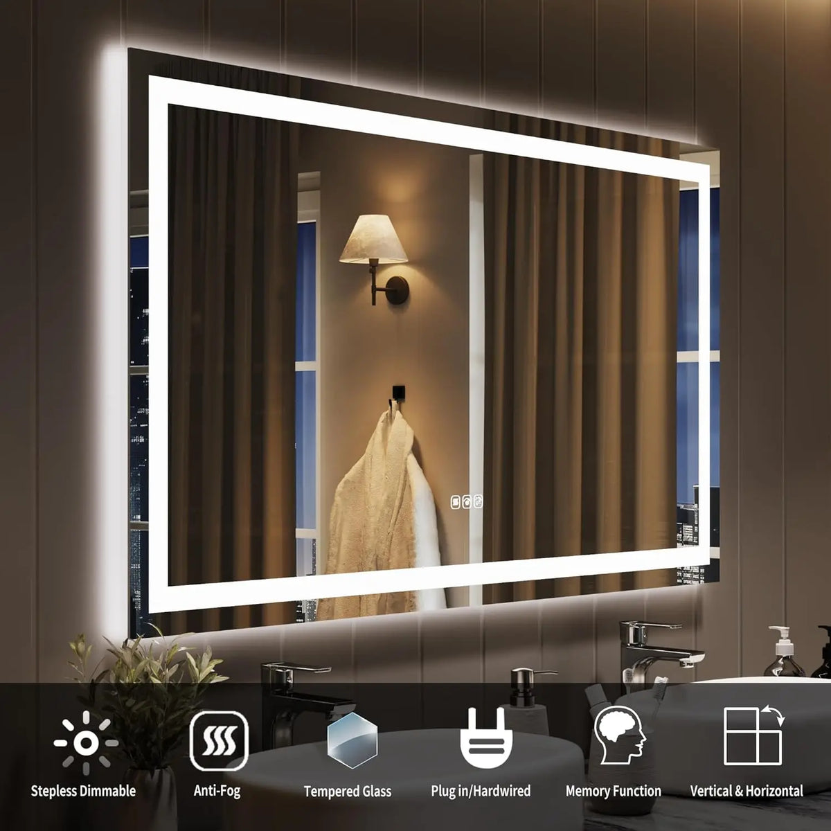 Twister.Ck Led Bathroom Mirror With Anti Fog And Dimmable Light