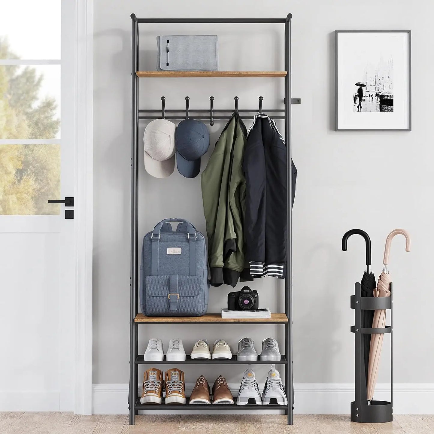 Twister CK Freestanding Entryway Coat Rack With Shoe Bench
