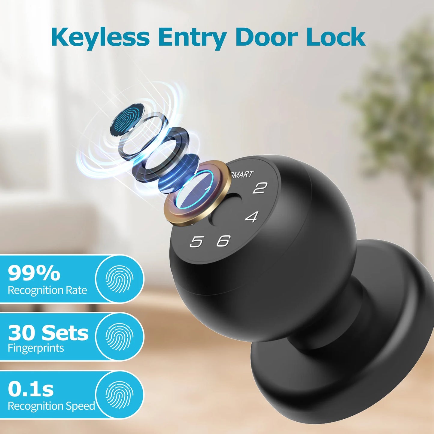 Viladepot Smart Lock Fingerprint Passcode App Control Type-C Emergency Power