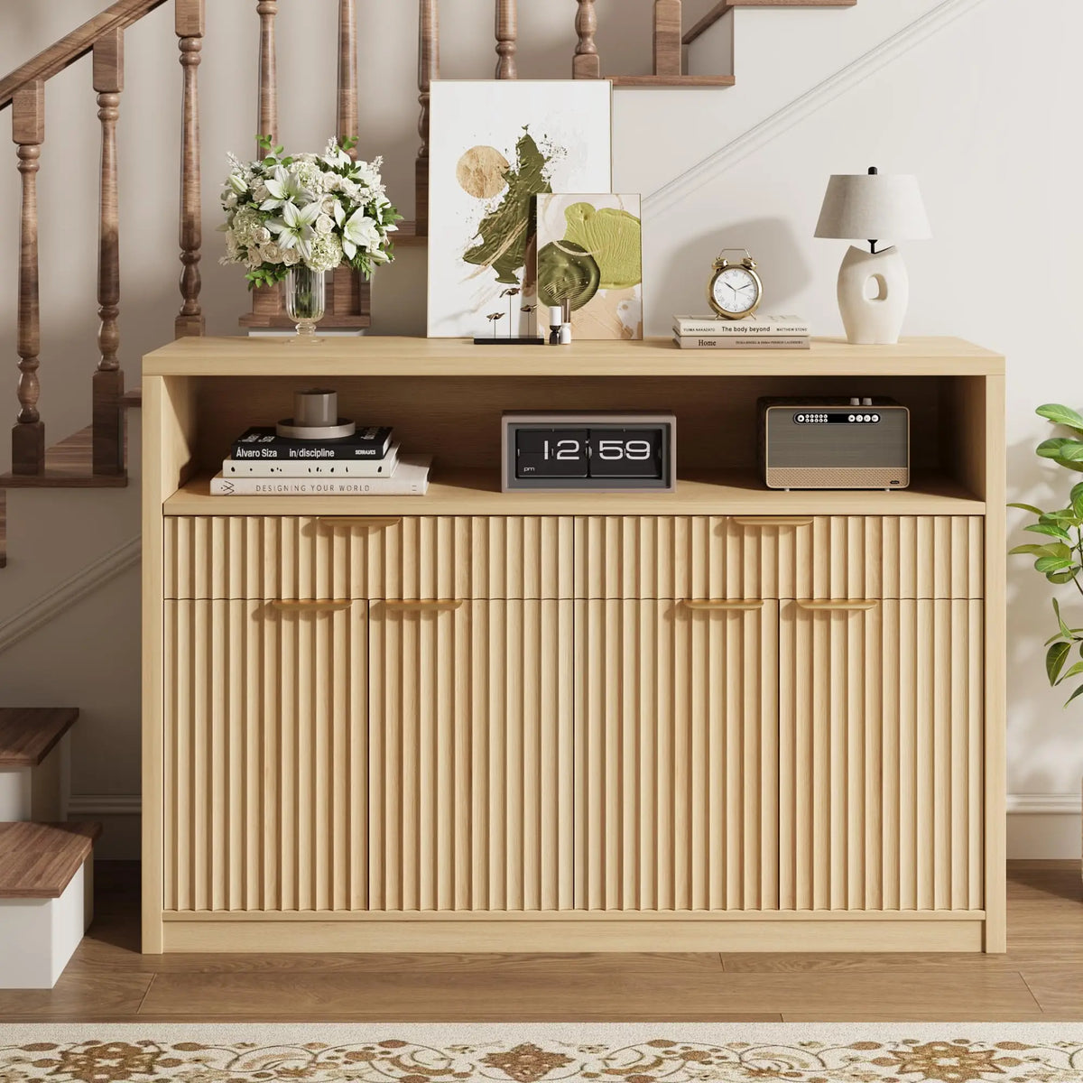HiMISS Boho Rattan Coffee Table With Two Tier Storage Shelf
