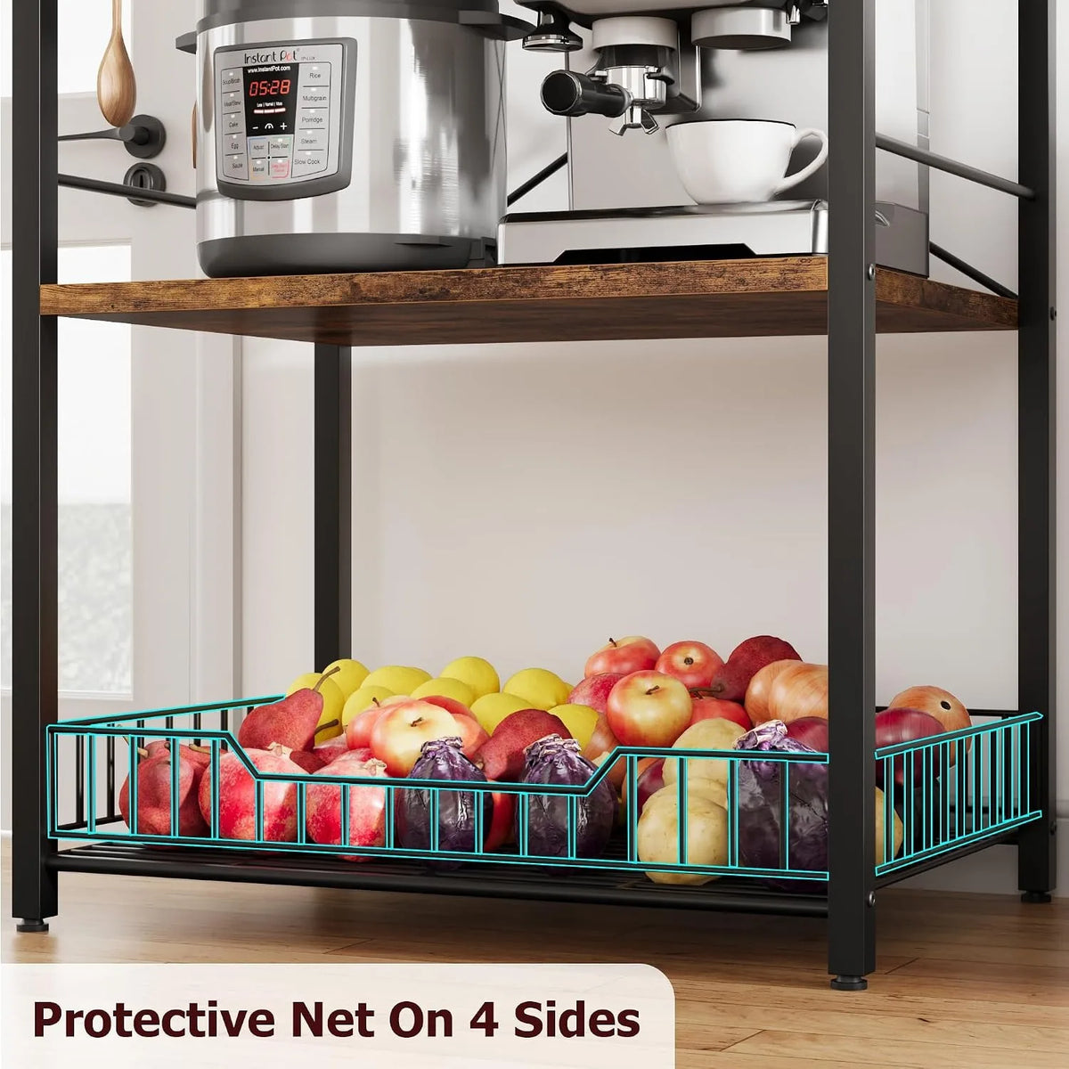 Freestanding Steel Kitchen Baker Rack With Microwave Stand And Shelf