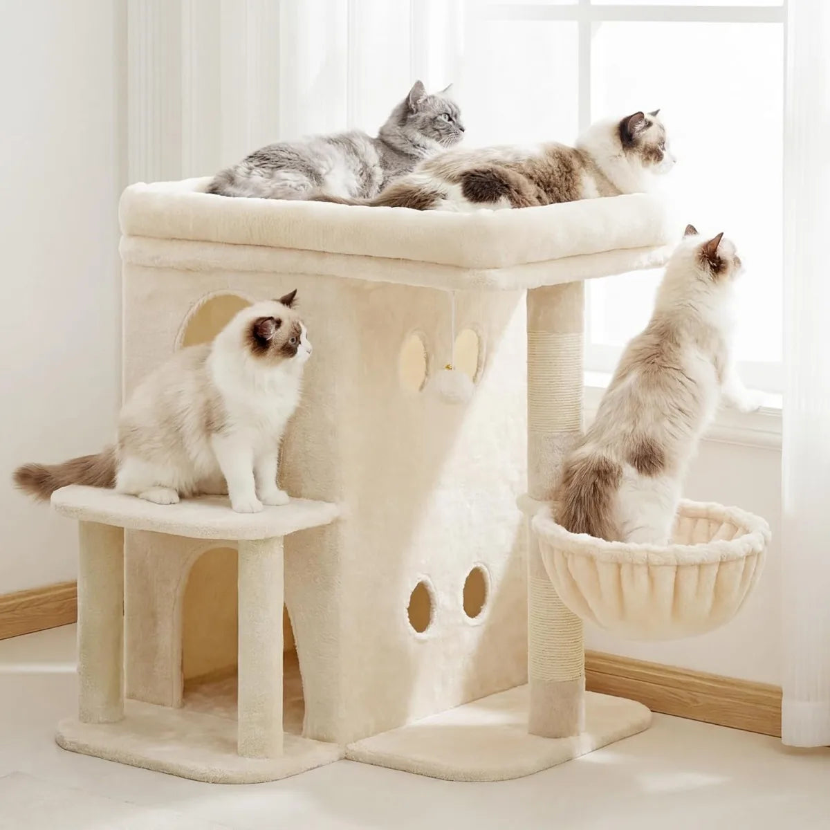 Nbvcx Double Tier Cat Tower With Sisal Posts And Basket