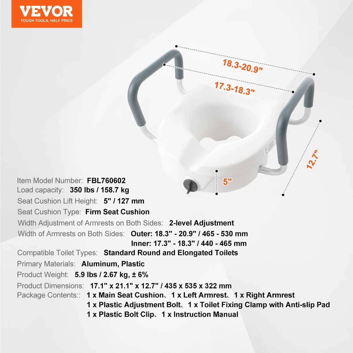 SucceBuy Comfortable Raised Toilet Seat With Slow Close Lid