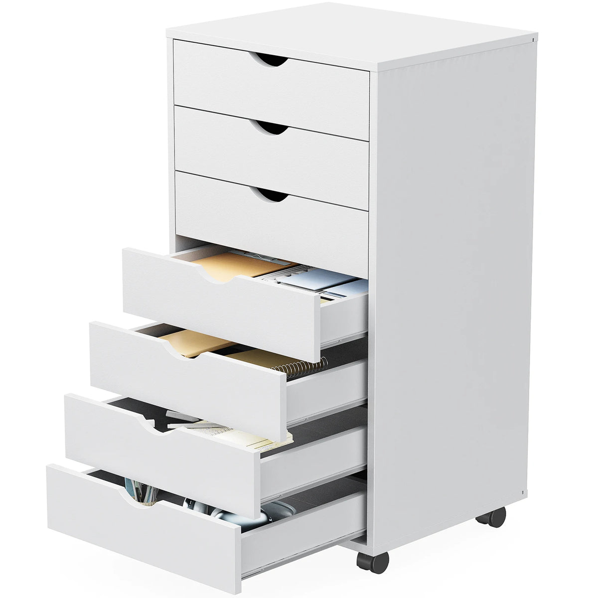 JHK Wooden Drawer Storage Cabinet With Rolling Wheels For Bedroom