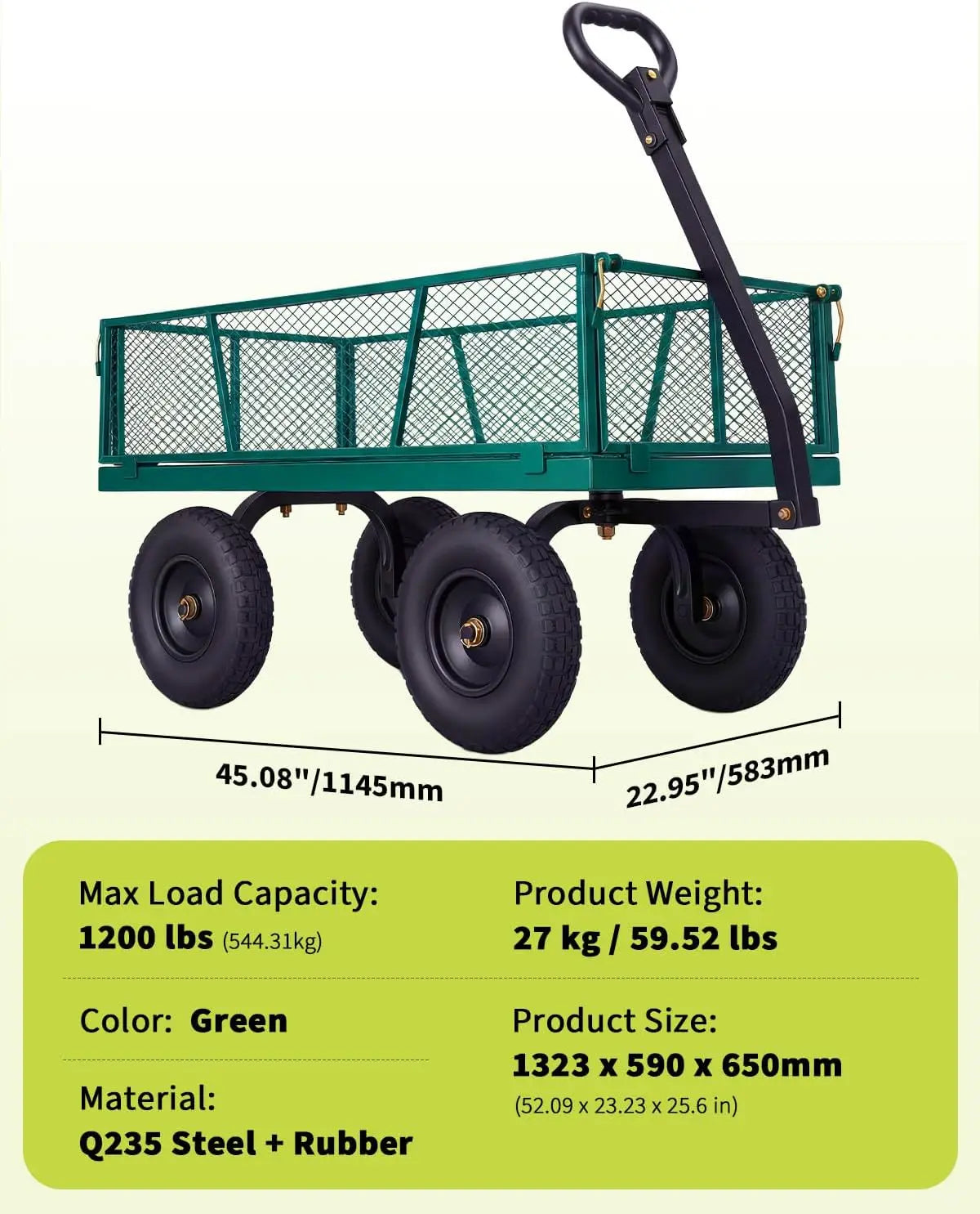 TWISTER.CK Heavy Duty Steel Garden Cart With Removable Mesh Sides