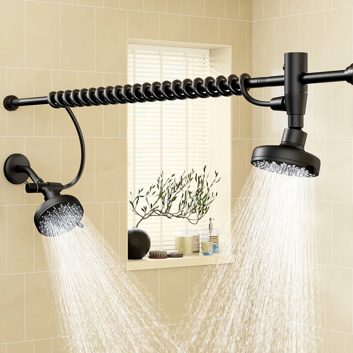 Stainless Steel Dual Shower Head For Two With Adjustable Slider