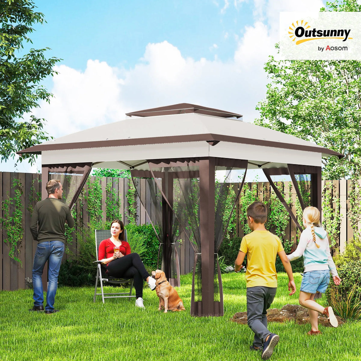 Outsunny Instant Pop Up Outdoor Gazebo With Side Mesh