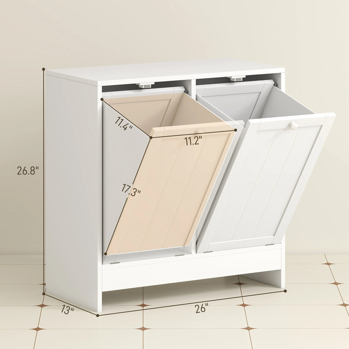 Kleankin Double Tilt Out Laundry Hamper Cabinet With Storage