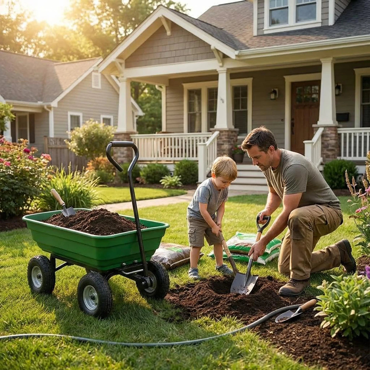 HiMiss Heavy Duty Four Wheel Utility Garden Dump Cart