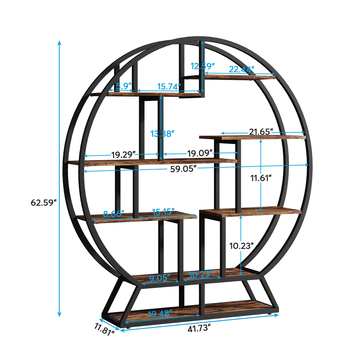 Tribesigns Industrial Round Bookshelf With Staggered Shelves And Metal Frame
