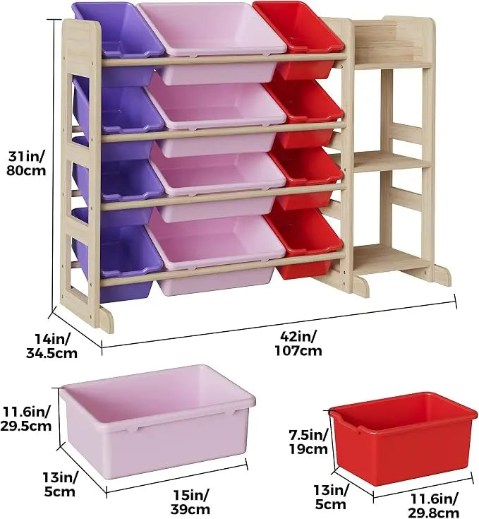 Tacleekii Toy Storage Shelf Featuring Plastic Bins And Wood Units
