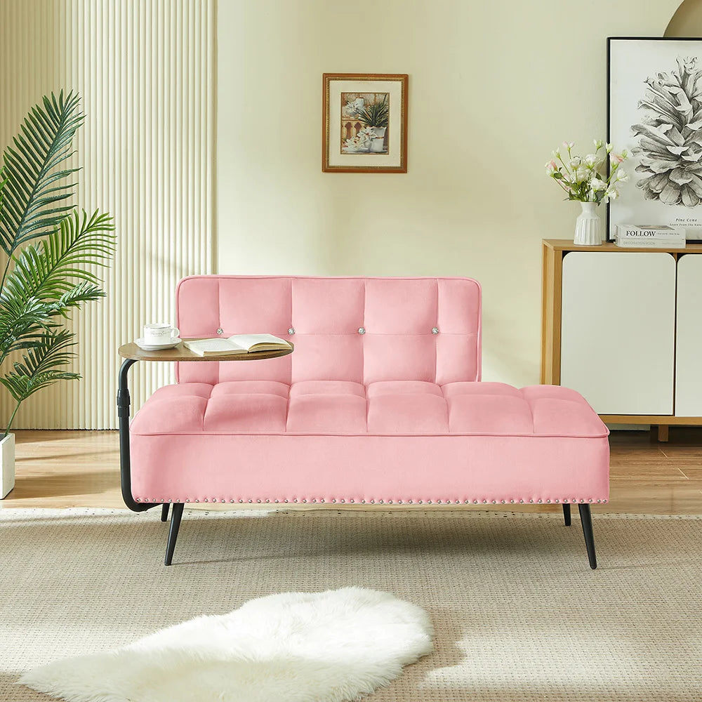Modern Velvet Sofa With 360 Degree Rotating Side Table