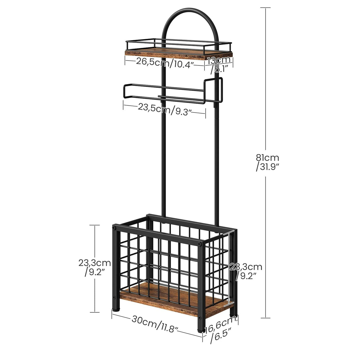 Freestanding Iron Bathroom Toilet Paper Holder With Shelf And Basket