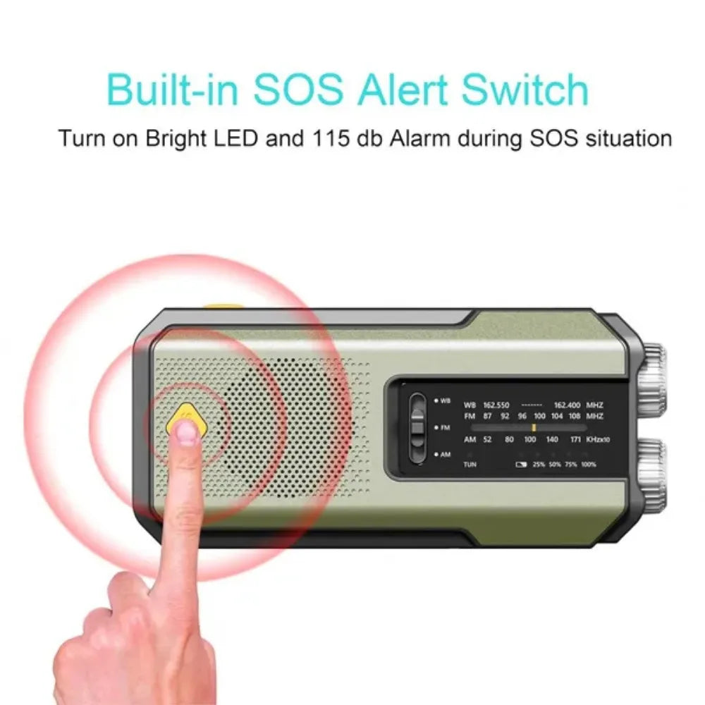 Stonigo Solar Hand Crank Emergency Radio With Power Bank Flashlight