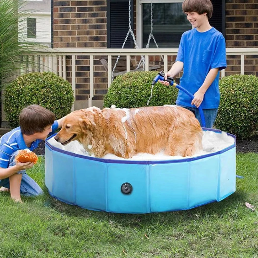 Foldable Portable Dog Swimming Pool Grooming Tub Metal Frame Bathtub