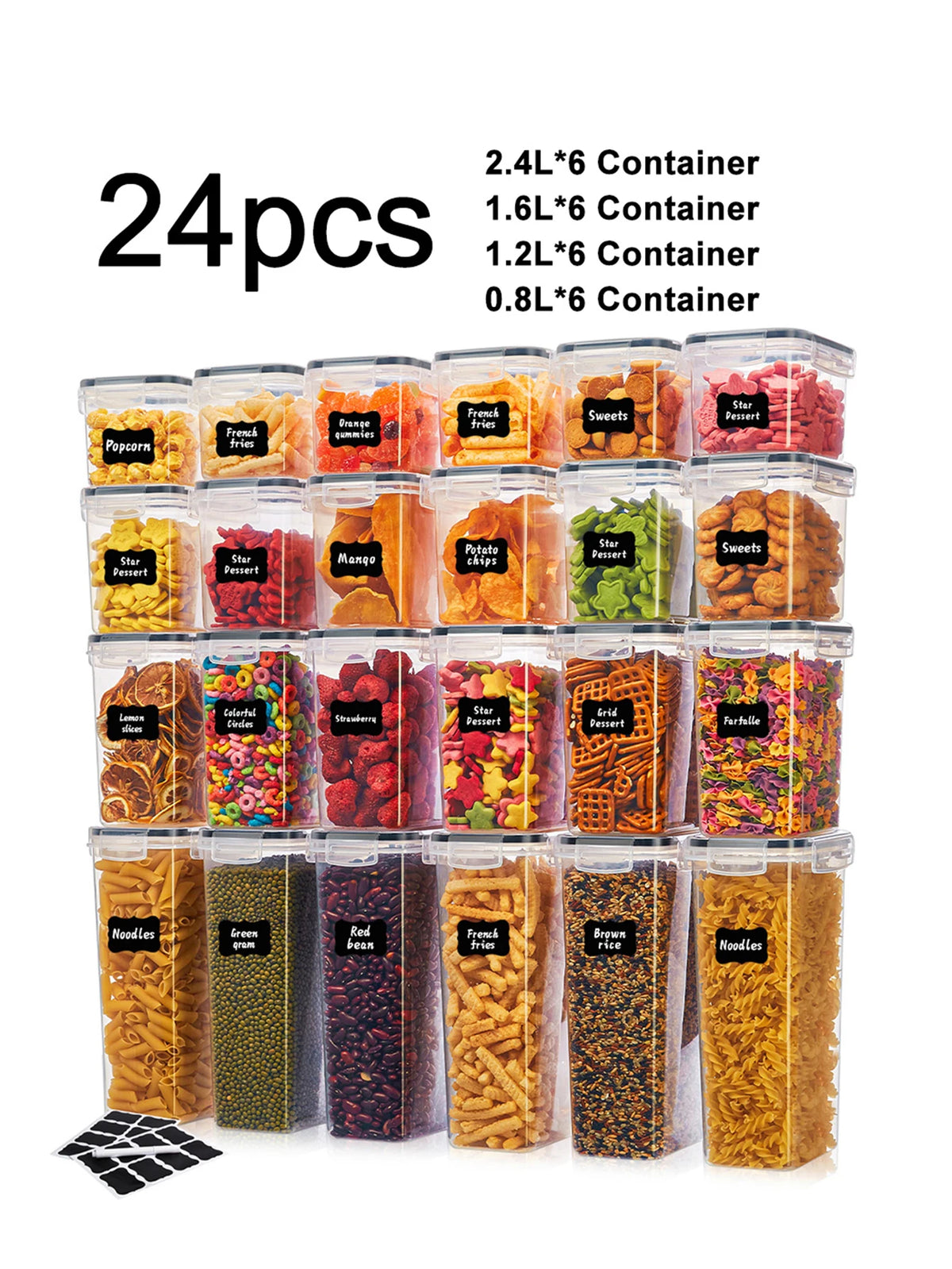 24 Pcs Airtight Food Storage Containers With Lids And Labels