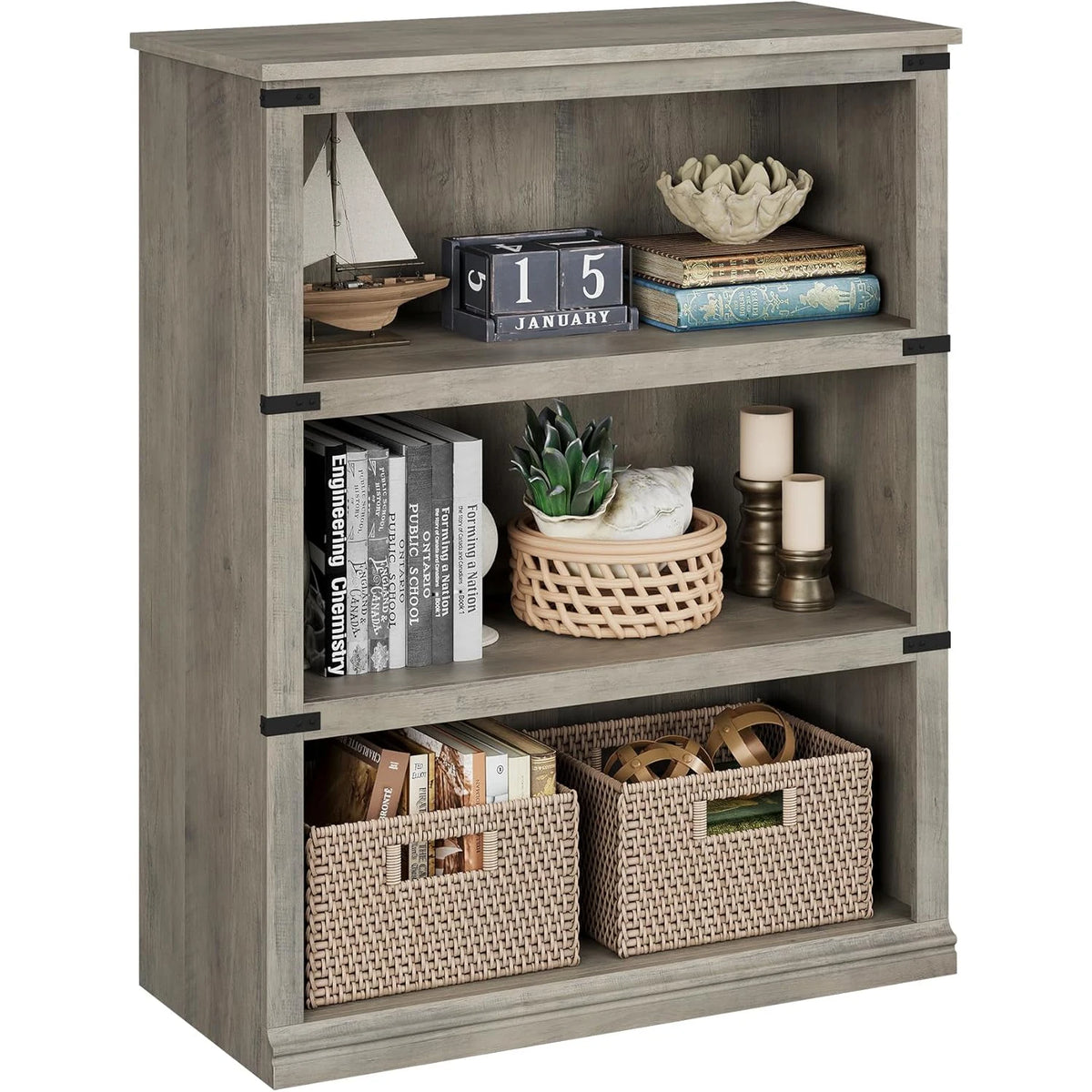 Twister CK Three Tier Wood Bookcase Farmhouse Storage Bookshelf