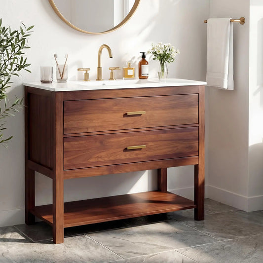Modern Farmhouse Bathroom Vanity With Ceramic Basin And Storage