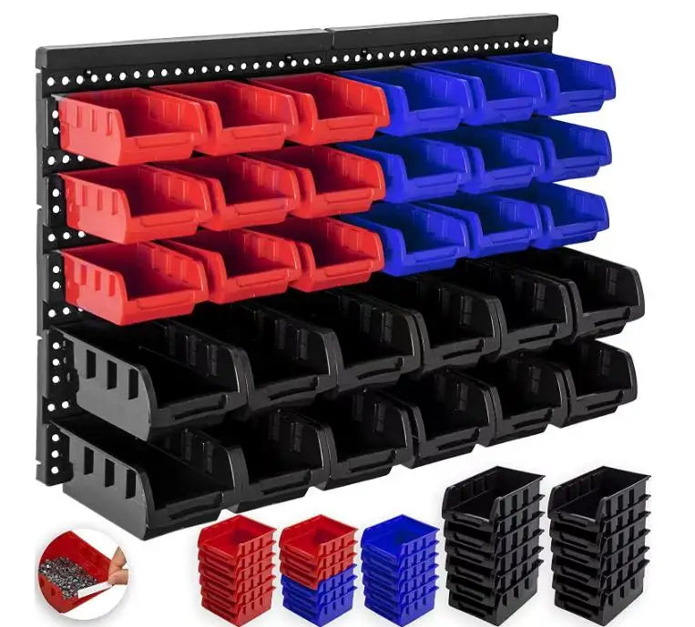 Wall Mounted Plastic Storage Bins Garage Hardware Tool Rack Organizer