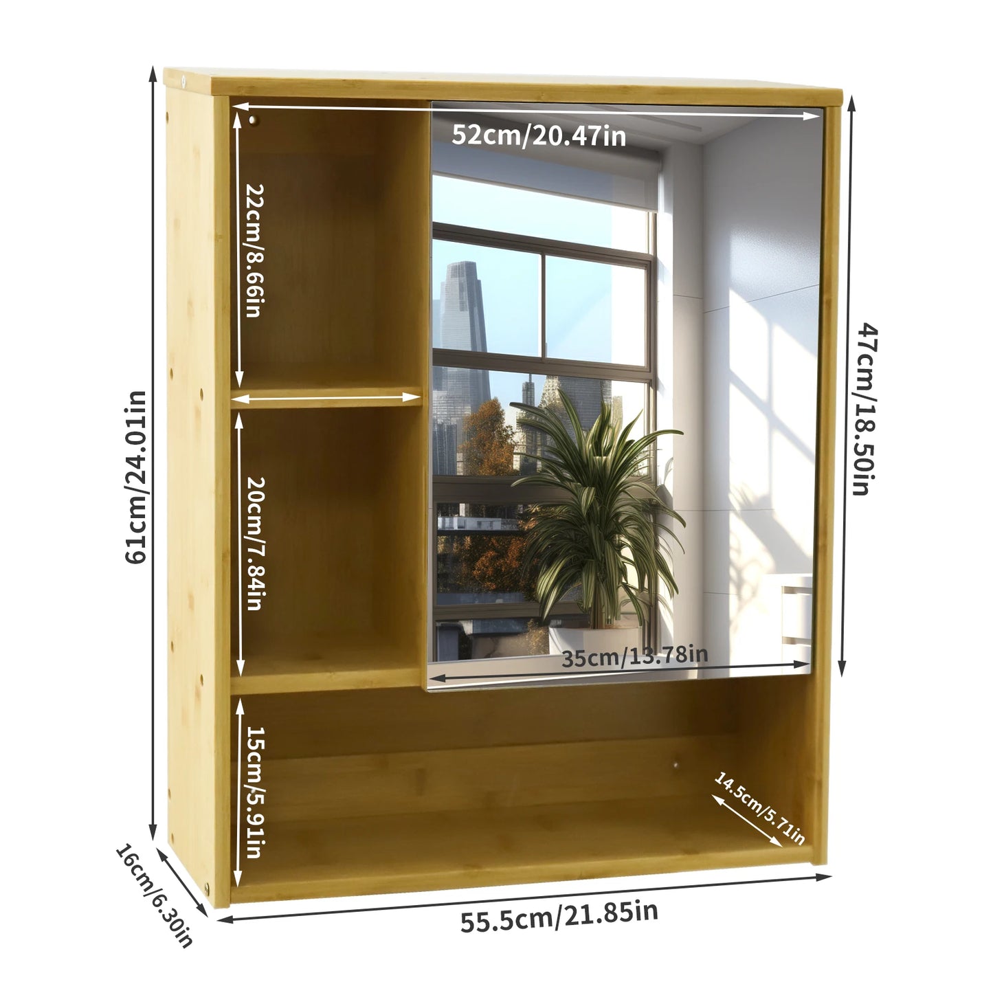 Wisfor Bamboo Bathroom Cabinet With Mirror And Medicine Storage Shelves
