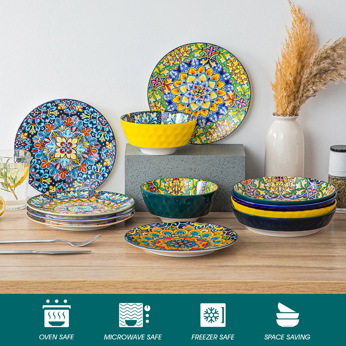 Malacasa Complete Ceramic Dinnerware Set Bohemian Porcelain Tableware