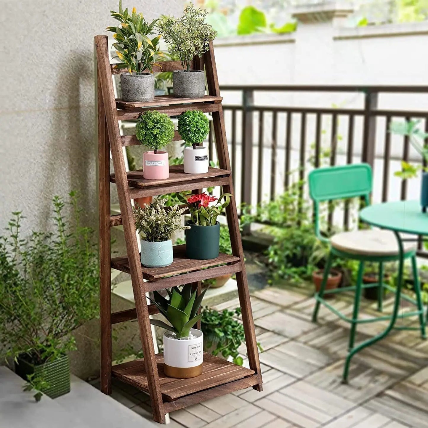 Folding Wood Bookshelf and Plant Display Rack Stand
