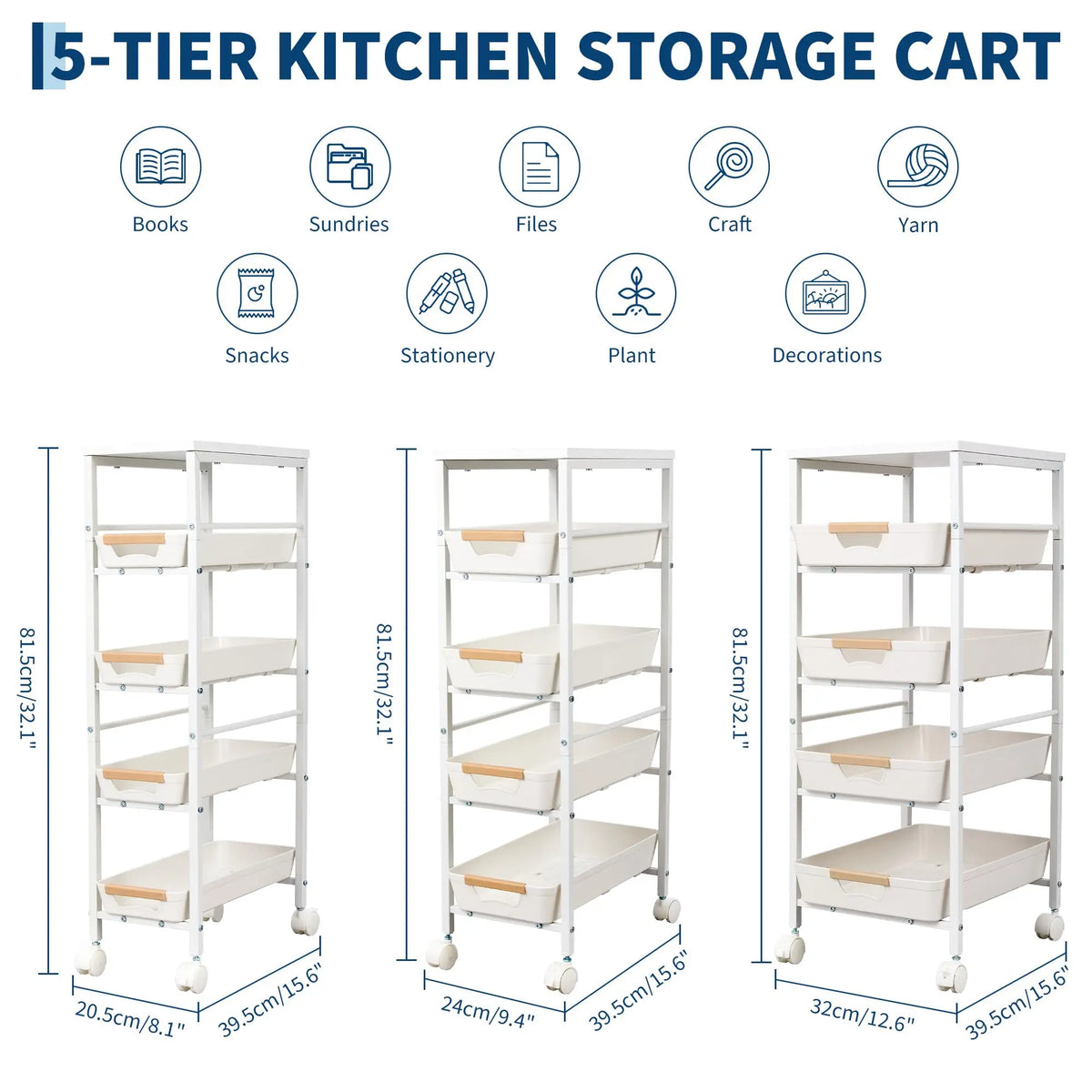 Studyset Five Tier Rolling Kitchen Cart With Pull Out Basket