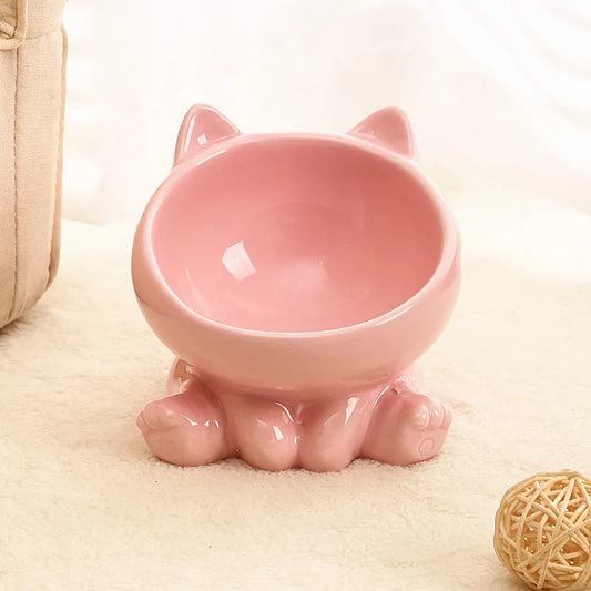 Ceramic Cat Bowl With Raised Neck Guard For Easy Eating
