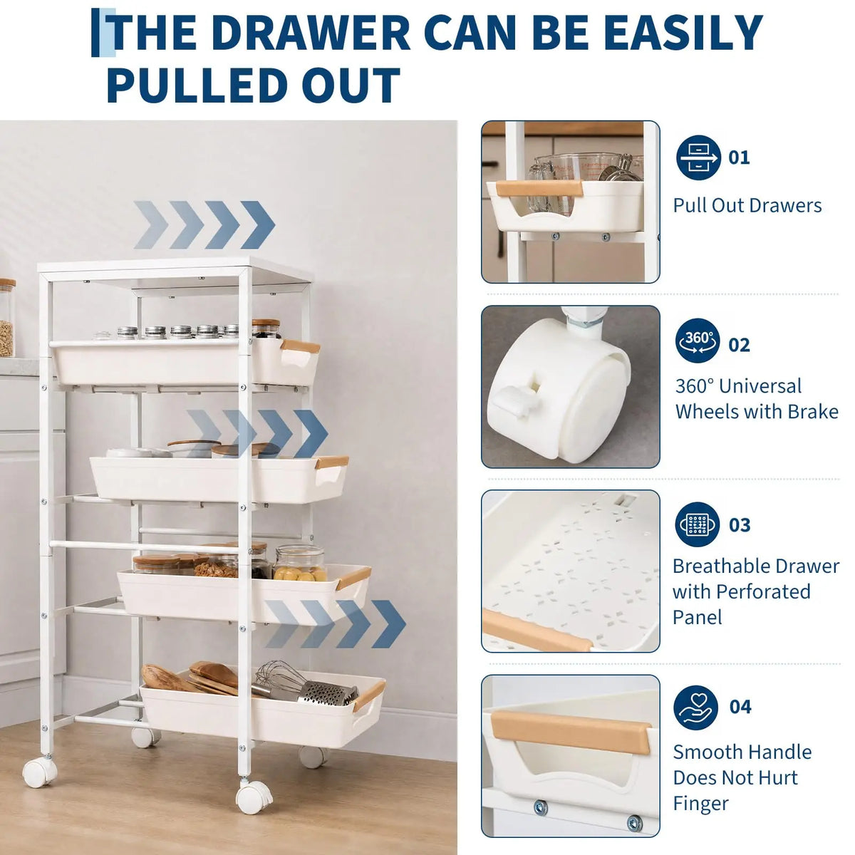 Studyset Five Tier Rolling Kitchen Cart With Pull Out Basket