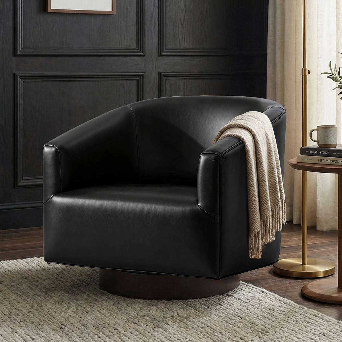 KERDOM Barrel Accent Chair Modern Upholstered Living Room Armchair