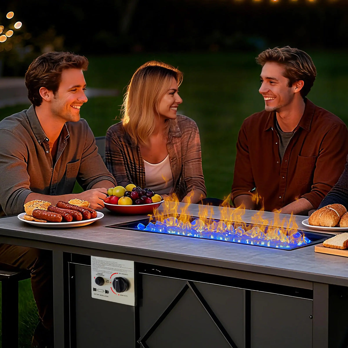 JHK Outdoor Propane Fire Pit Table Featuring Stainless Steel Construction