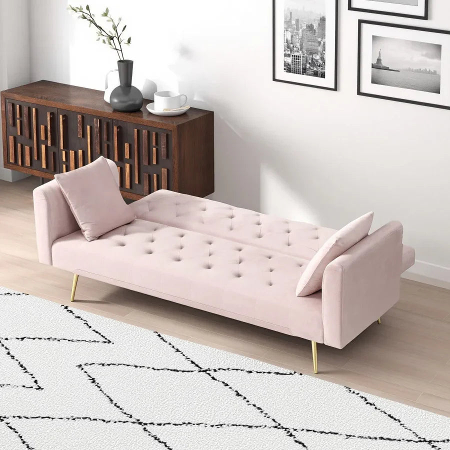 American Retro Convertible Velvet Loveseat Sofa For Home And Office